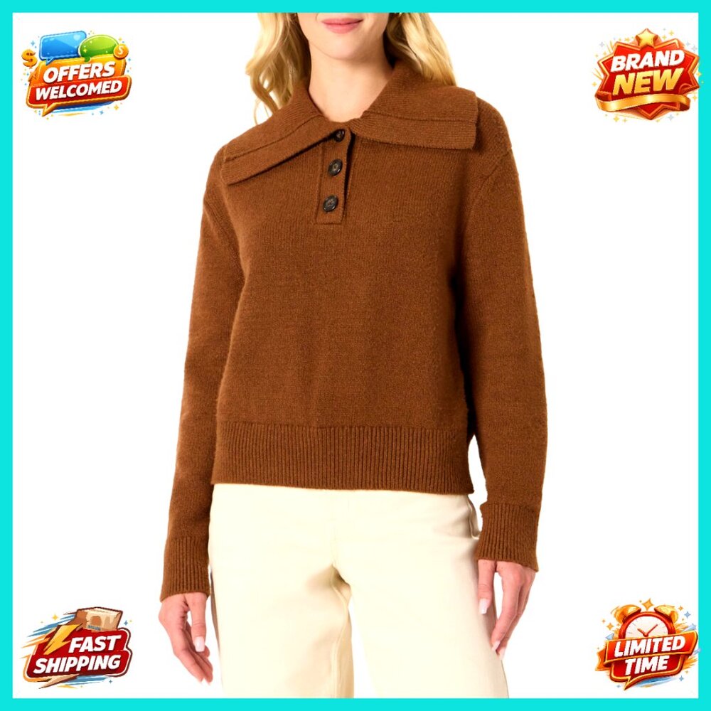 Relaxed Fit Button Collar Cotton Blend Sweater Women's Size Small